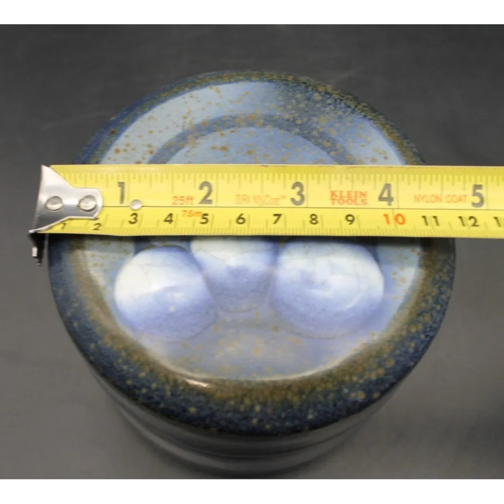 Studio Pottery Lidded Jar Blue Speckled Stoneware Trinket Box Handmade 4in